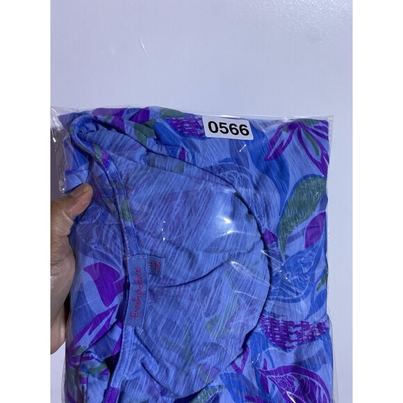 Vtg Fresh Produce Dress 16 Blue Purple Floral Hawaiian Lagenlook Lounge Beachy - Picture 10 of 10